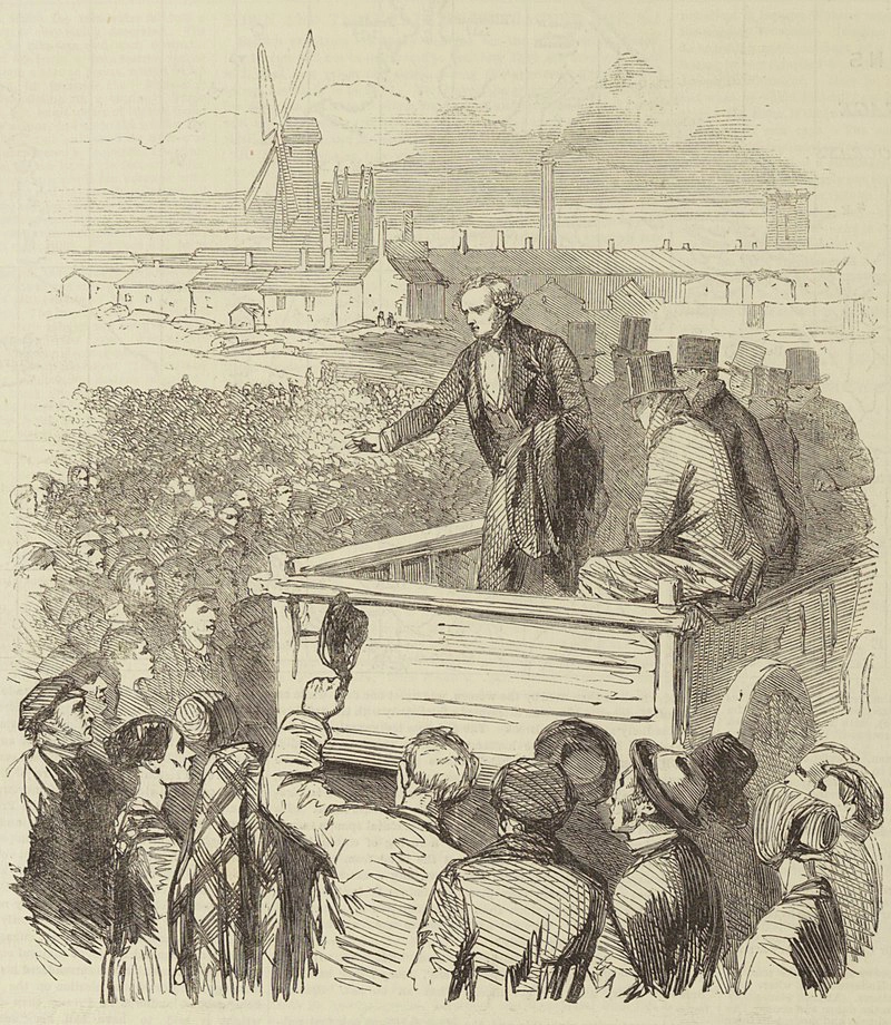 Drawing from The Illustrated London News depicting George Cowell at the Preston Strike