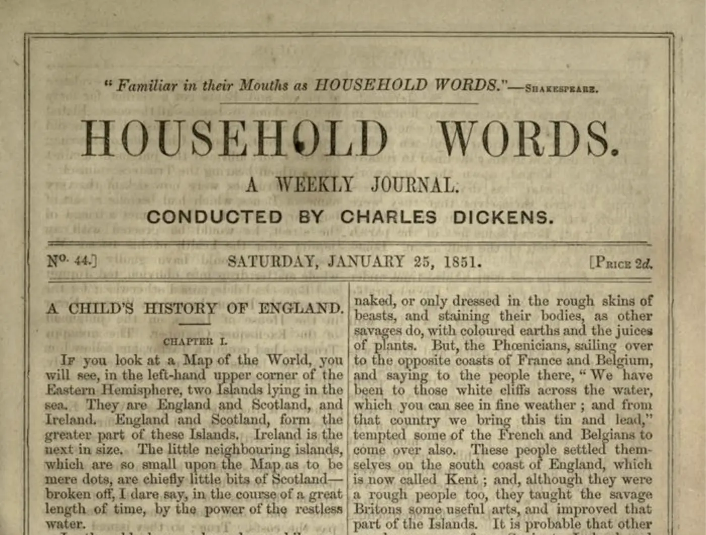 Dickens’s A Child’s History of England in the January 1851 issue of Household Words