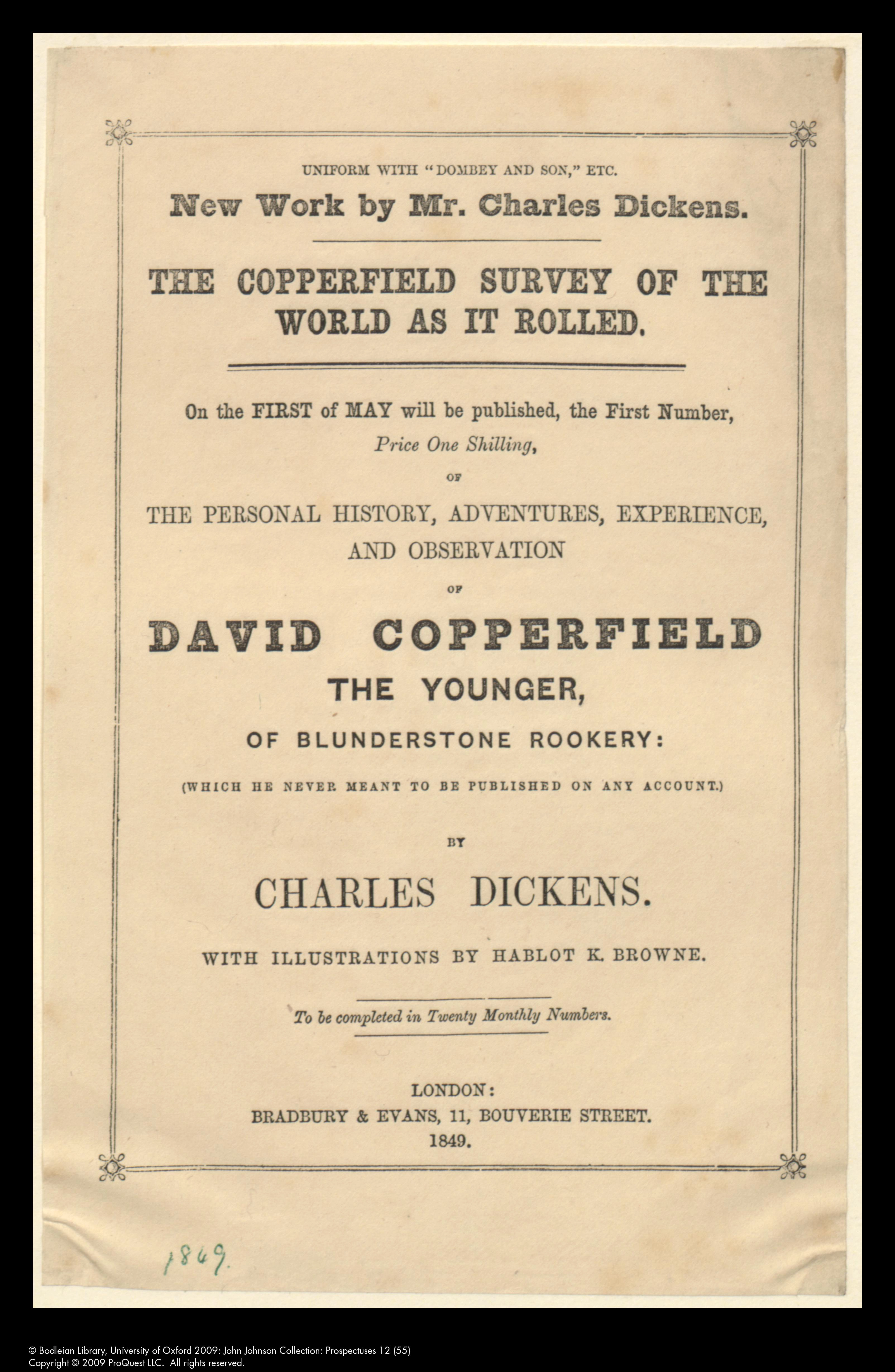 Survey handbill for David Copperfield from the John Johnson Collection.