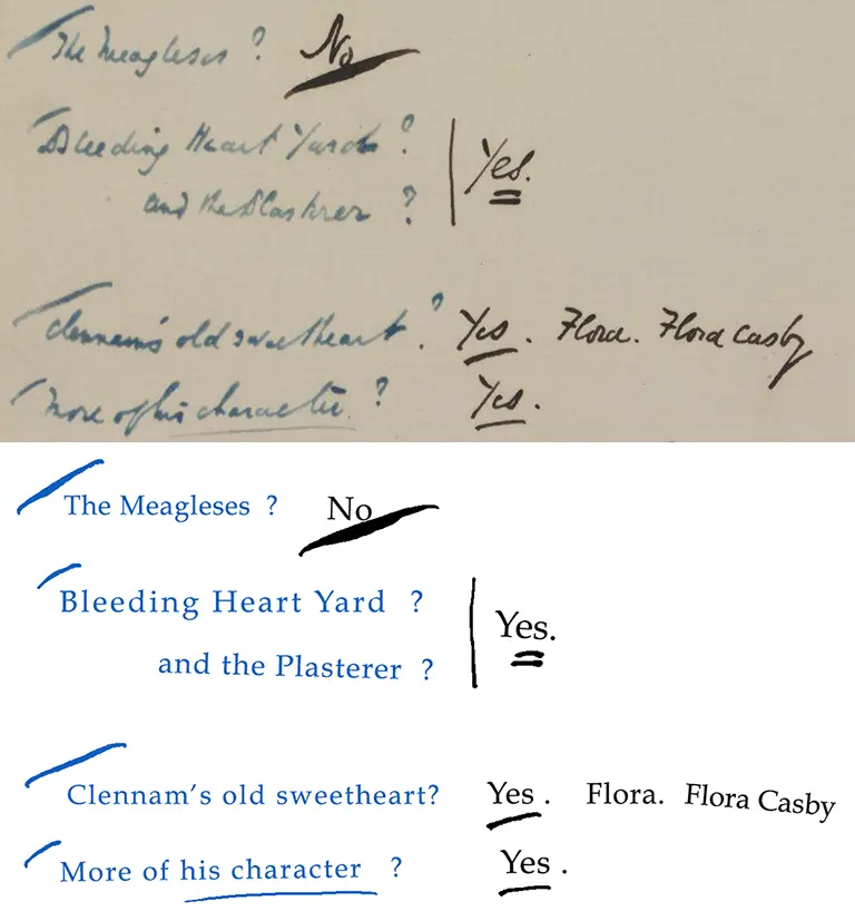 Comparison of inks on transcription for Little Dorrit Number 4