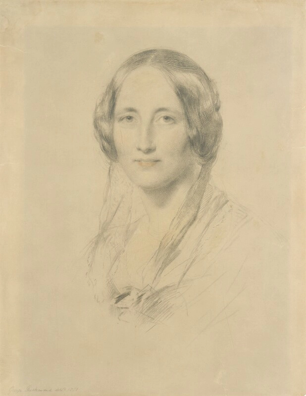 Portrait of novelist Elizabeth Gaskell in chalk from 1851